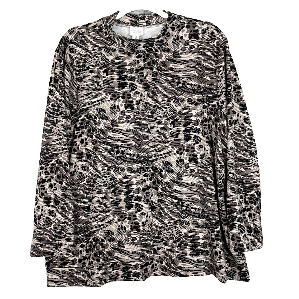 Chico's Top Womens Size XL Abstract Animal Print Mock Neck Neutral‎ Long Sleeve